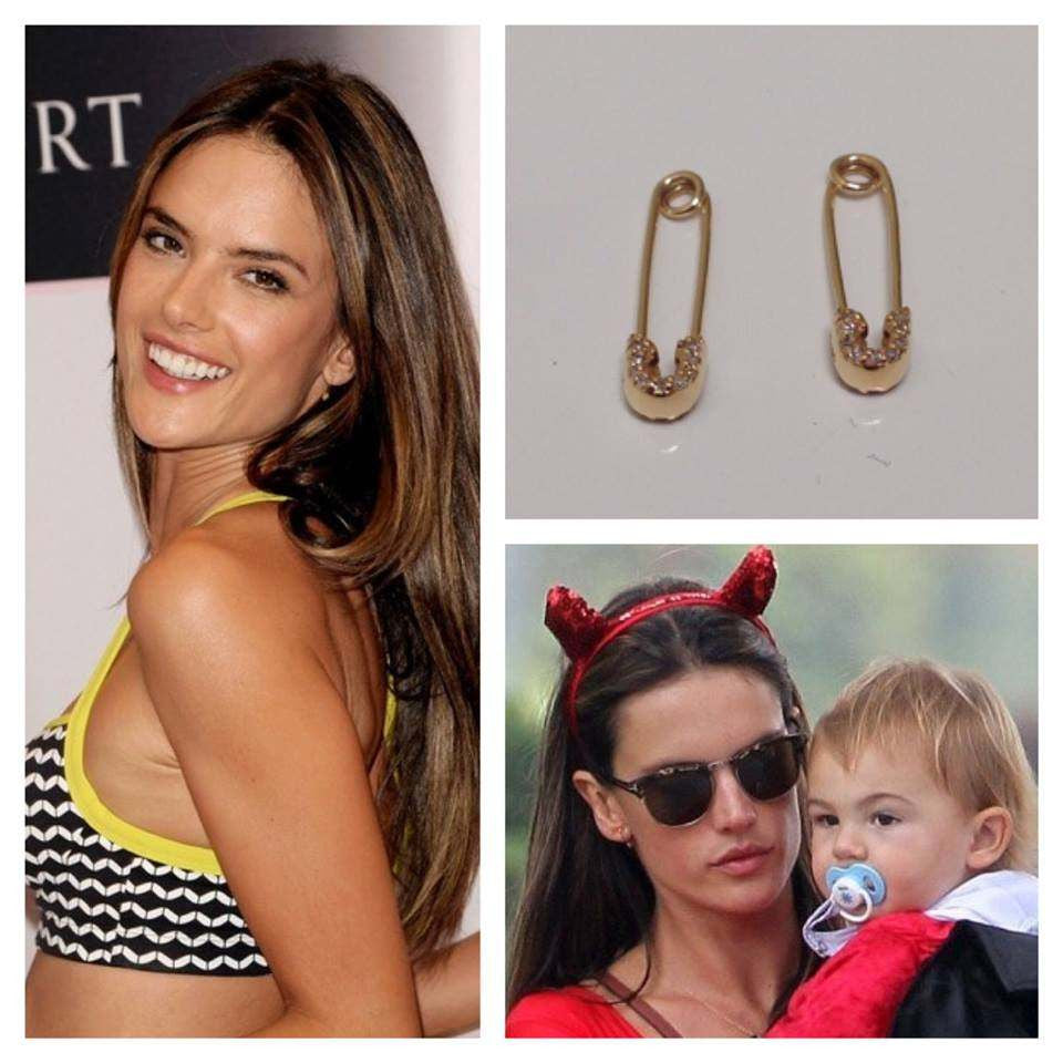 Alessandra Ambrosio seen wearing the Safety Pin earrings